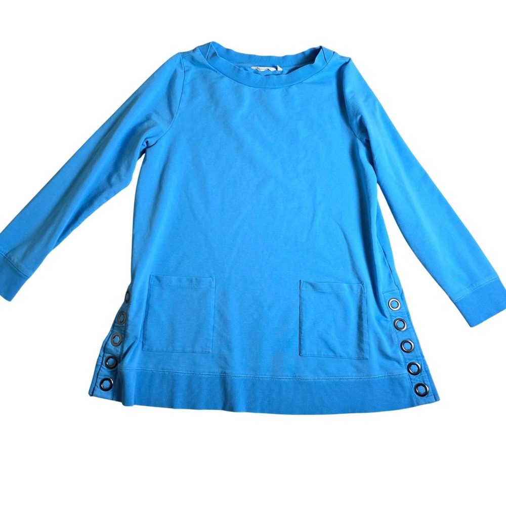 Soft Surroundings Periwinkle Blue Grommet Side Tunic Sweatshirt Pockets XL 2AY50